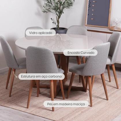Imagem de Conjunto de Jantar Mesa Redonda com Vidro Bennett 6 Cadeiras New Drop - Natural c/ Cinza
