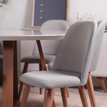 Imagem de Conjunto de Jantar Mesa Redonda com Vidro Bennett 6 Cadeiras New Drop - Natural c/ Cinza