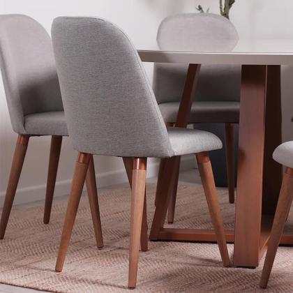 Imagem de Conjunto de Jantar Mesa Redonda com Vidro Bennett 6 Cadeiras New Drop - Natural c/ Cinza