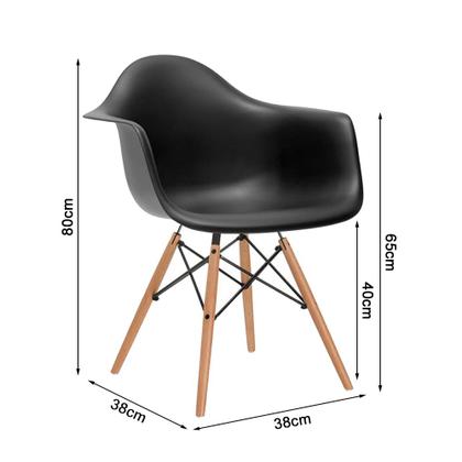 Imagem de Conjunto de Jantar Mesa Redonda Eiffel Eames em Madeira 90cm Amêndoa com 4 Poltronas Pretas