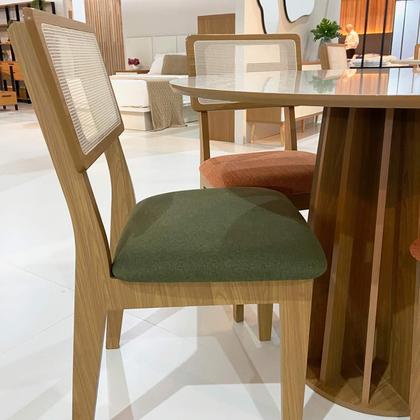 Imagem de Conjunto de Jantar Mesa Redonda MDF + 4 Cadeiras Tela Palha