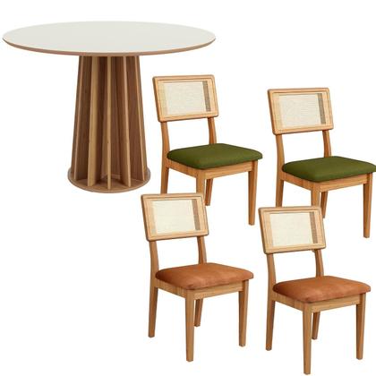 Imagem de Conjunto de Jantar Mesa Redonda MDF + 4 Cadeiras Tela Palha