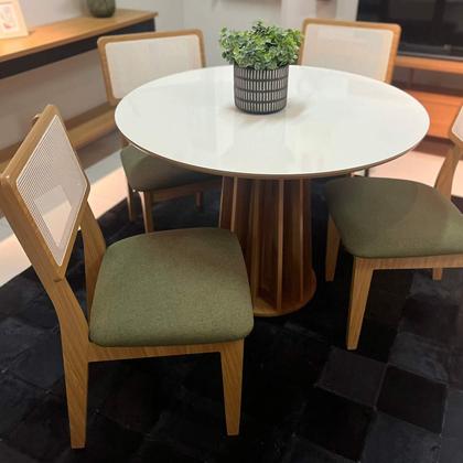 Imagem de Conjunto de Jantar Mesa Redonda MDF + 4 Cadeiras Tela Palha