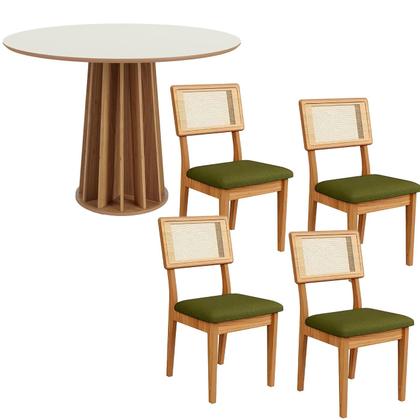 Imagem de Conjunto de Jantar Mesa Redonda MDF + 4 Cadeiras Tela Palha