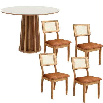 Imagem de Conjunto de Jantar Mesa Redonda MDF + 4 Cadeiras Tela Palha