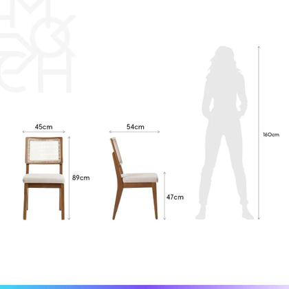 Imagem de Conjunto de Jantar Mesa Retangular com Vidro New Lauren 6 Cadeiras com Palhinha Saga - Natural c/ Mescla Cru