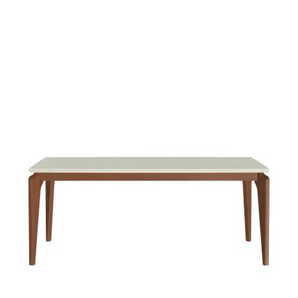 Imagem de Conjunto de Jantar Mesa Retangular com Vidro New Lauren 6 Cadeiras com Palhinha Saga - Natural c/ Mescla Cru