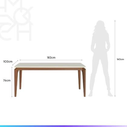 Imagem de Conjunto de Jantar Mesa Retangular com Vidro New Lauren 6 Cadeiras com Palhinha Saga - Natural c/ Mescla Cru