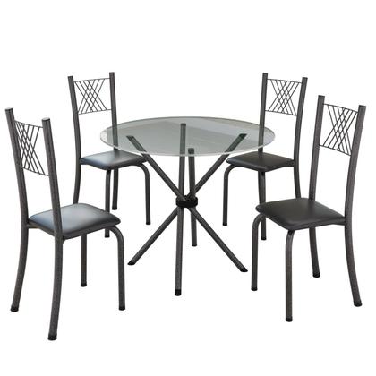 Imagem de Conjunto de Jantar Mesa Tampo Redondo de Vidro Incolor com 4 Cadeiras Sara Yescasa