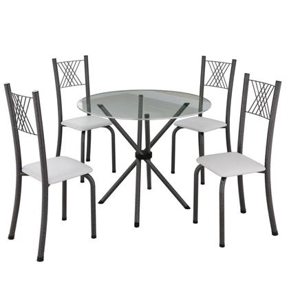 Imagem de Conjunto de Jantar Mesa Tampo Redondo de Vidro Incolor com 4 Cadeiras Sara Yescasa