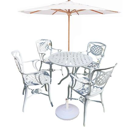 Imagem de Conjunto de Jardim com Mesa, 4 Cadeiras Havana Alumínio Fundido e Ombrelone