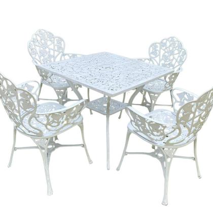 Imagem de Conjunto De Jardim Com Mesa Quadrada 4 Cadeiras E Guarda Sol Branco