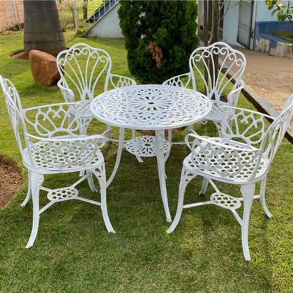Imagem de Conjunto de Jardim Modelo Fortaleza com Mesa e 4 Cadeiras Alumínio Maciço Fundido