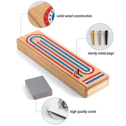 Imagem de Conjunto de jogos de tabuleiro Cribbage Ceebyfa com grande armazenamento de madeira maciça