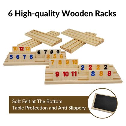 Imagem de Conjunto de jogos Rummy Cube para 6 jogadores com prateleiras e estojo de madeira