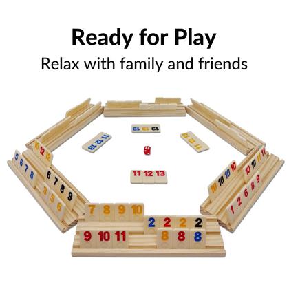 Imagem de Conjunto de jogos Rummy Cube para 6 jogadores com prateleiras e estojo de madeira