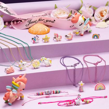 Imagem de Conjunto de joias BeandGE Little Girls Unicorn Colar 4-8 anos