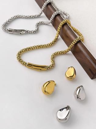 Imagem de Conjunto De Joias Com Colar Gargantilha E Brincos De Aço Inoxidável Banhados a Ouro E Prata, Estilo