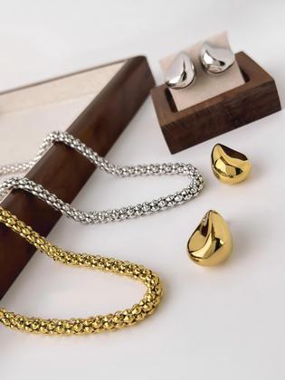 Imagem de Conjunto De Joias Com Colar Gargantilha E Brincos De Aço Inoxidável Banhados a Ouro E Prata, Estilo