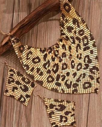 Imagem de Conjunto De Joias Com Estampa De Leopardo, Colar Sexy Com Pingente E Brincos, Design Vintage