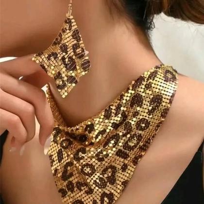 Imagem de Conjunto De Joias Com Estampa De Leopardo, Colar Sexy Com Pingente E Brincos, Design Vintage