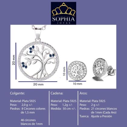 Imagem de Conjunto de joias com pingente Tree of Life em prata 925 com corrente de argolas