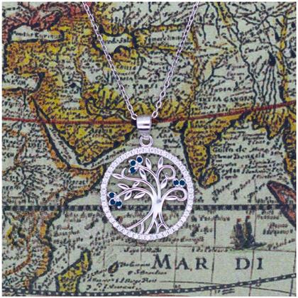 Imagem de Conjunto de joias com pingente Tree of Life em prata 925 com corrente de argolas