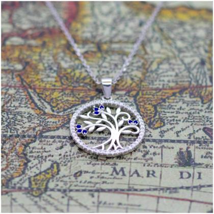 Imagem de Conjunto de joias com pingente Tree of Life em prata 925 com corrente de argolas