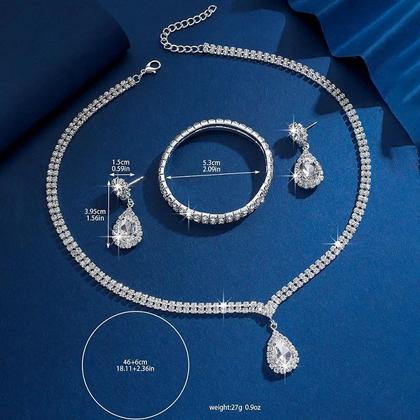 Conjunto De Jóias Cristal Colar Brinco E Pulseira Casamento Festa - CAYMAN Imagem de Conjunto De Jóias Cristal Colar Brinco E Pulseira Casamento Festa