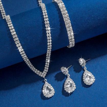 Conjunto De Jóias Cristal Colar Brinco E Pulseira Casamento Festa - CAYMAN Imagem de Conjunto De Jóias Cristal Colar Brinco E Pulseira Casamento Festa