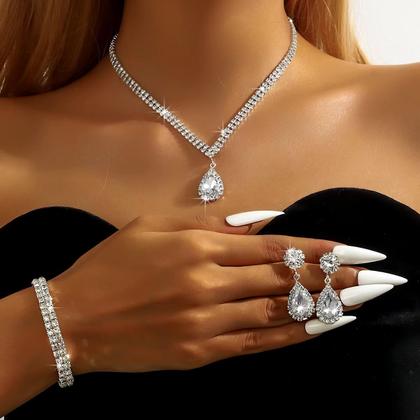 Conjunto De Jóias Cristal Colar Brinco E Pulseira Casamento Festa - CAYMAN Imagem de Conjunto De Jóias Cristal Colar Brinco E Pulseira Casamento Festa