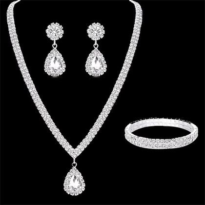 Conjunto De Jóias Cristal Colar Brinco E Pulseira Casamento Festa - CAYMAN Imagem de Conjunto De Jóias Cristal Colar Brinco E Pulseira Casamento Festa