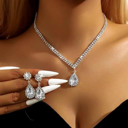 Conjunto De Jóias Cristal Colar Brinco E Pulseira Casamento Festa - CAYMAN Imagem de Conjunto De Jóias Cristal Colar Brinco E Pulseira Casamento Festa