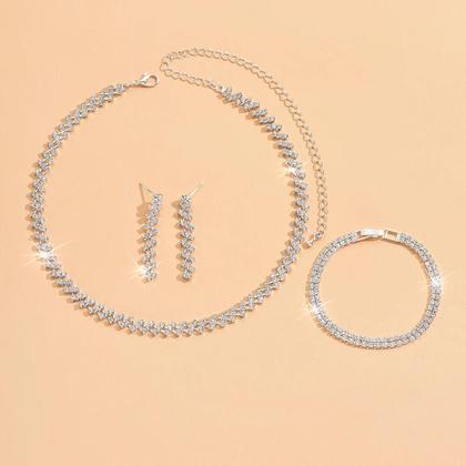 Imagem de Conjunto De Joias Femininas Com Strass 4 Peças Colar Brincos Pulseira Acessórios Para Vestido De