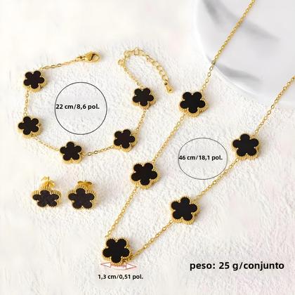 Imagem de Conjunto De Joias Femininas Em Aço Inoxidável Com Flor De Cinco Pétalas: Colar, Pulseira E Brincos