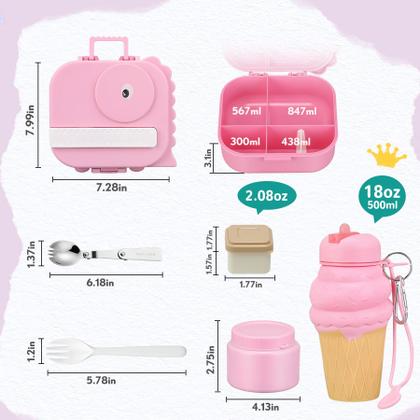 Imagem de Conjunto de lancheira Aimsnk Dinosaur com compartimento secreto para crianças rosa