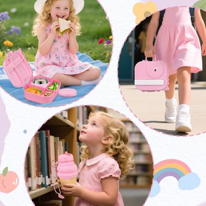 Imagem de Conjunto de lancheira Aimsnk Dinosaur com compartimento secreto para crianças rosa