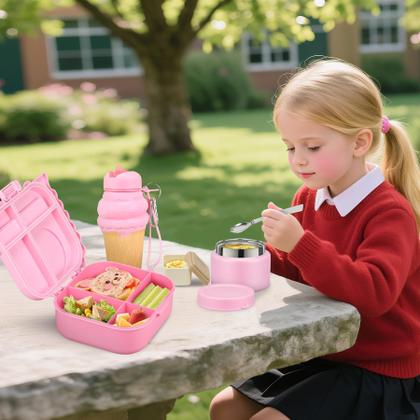 Imagem de Conjunto de lancheira Aimsnk Dinosaur com compartimento secreto para crianças rosa