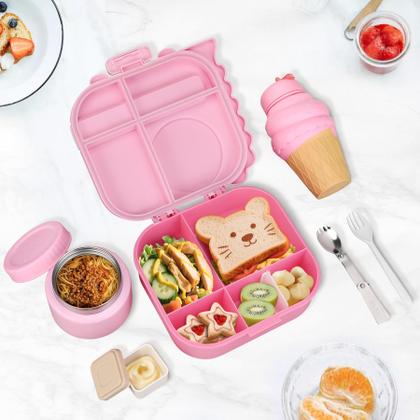 Imagem de Conjunto de lancheira Aimsnk Dinosaur com compartimento secreto para crianças rosa