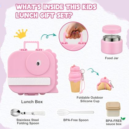 Imagem de Conjunto de lancheira Aimsnk Dinosaur com compartimento secreto para crianças rosa