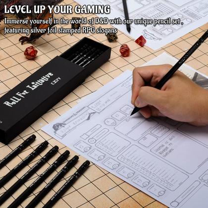 Imagem de Conjunto de lápis CZYY DND Silver Foil Slogans de RPG estampados com D6