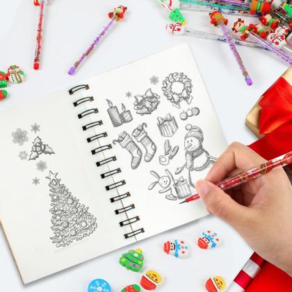 Imagem de Conjunto de lápis de papelaria para festas de Natal com borracha para crianças
