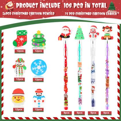 Imagem de Conjunto de lápis de papelaria para festas de Natal com borracha para crianças