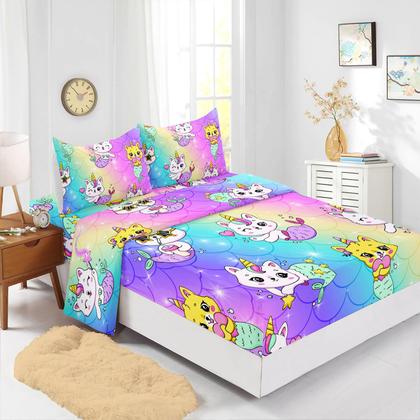 Imagem de Conjunto de lençóis Axolotl Unicorn Cat Queen com lençol com elástico e fronhas