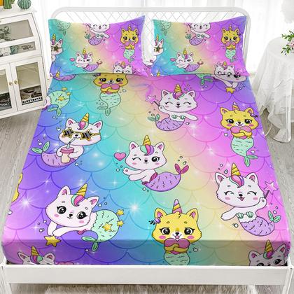 Imagem de Conjunto de lençóis Axolotl Unicorn Cat Queen com lençol com elástico e fronhas