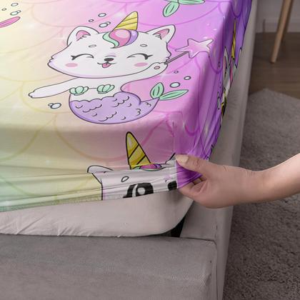 Imagem de Conjunto de lençóis Axolotl Unicorn Cat Queen com lençol com elástico e fronhas