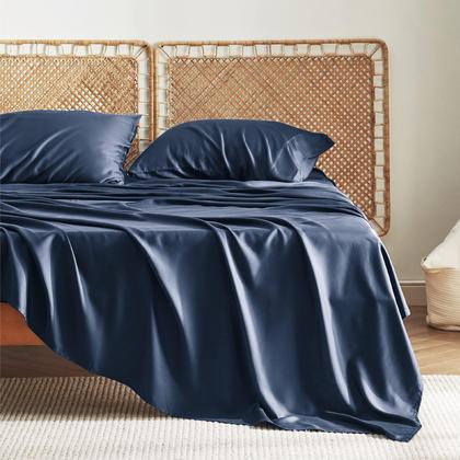 Imagem de Conjunto de lençóis Bedsure Cooling Twin Size Rayon Bamboo Navy