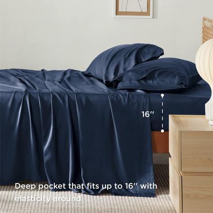 Imagem de Conjunto de lençóis Bedsure Cooling Twin Size Rayon Bamboo Navy
