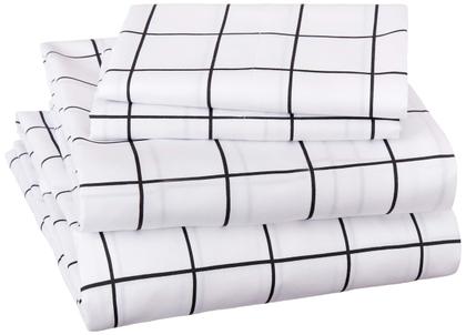 Imagem de Conjunto de lençóis de cama Amazon Basics Soft Microfiber Full Black Grid