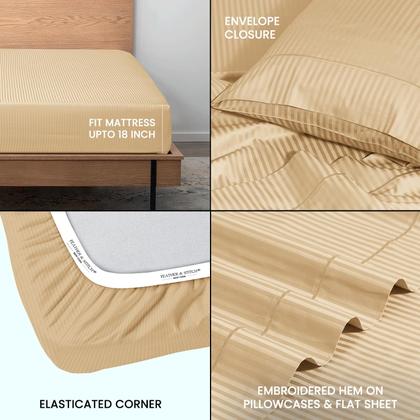 Imagem de Conjunto de lençóis Feather & Stitch 500 TC Queen Size 100% algodão